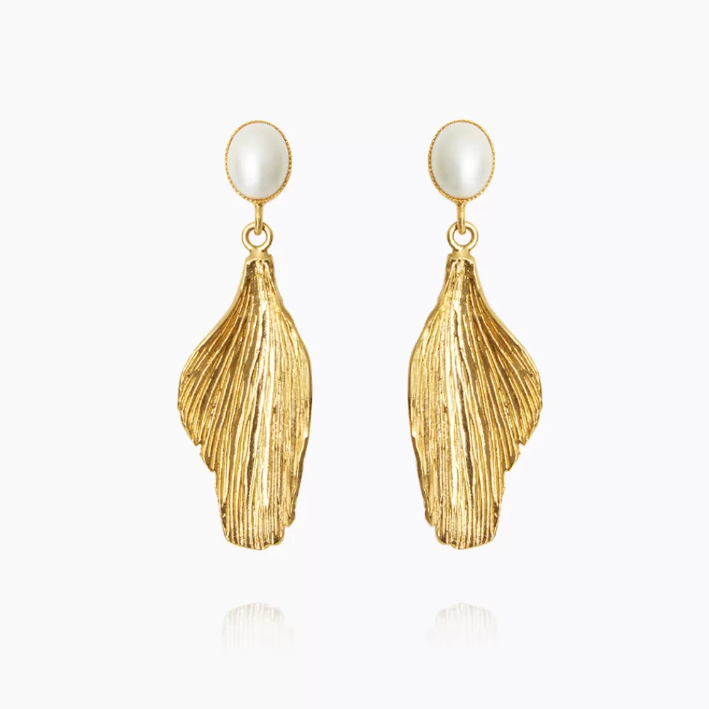 Caroline Svedbom Mini Golden Leaf Earrings/Pearl